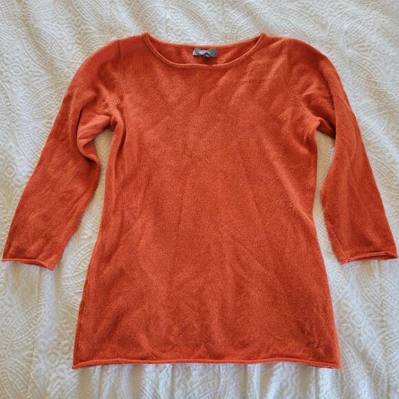 Neiman Marcus 100% Cashmere Sweater – Women’s Medium Orange 3/4 Sleeve Pullover - Picture 1 of 7